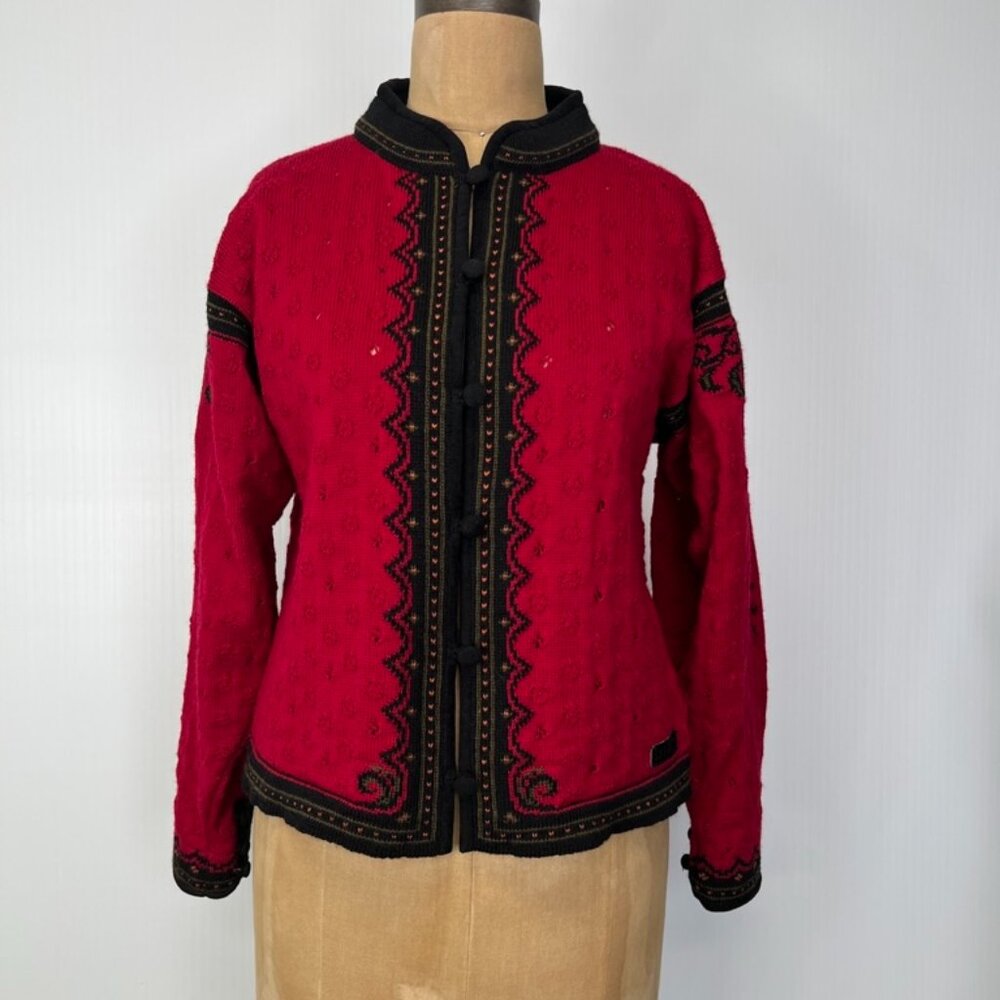 Vintage Dale Of Norway Jacket Women Medium Wool Floral Knit Fit Retro Core Ex
